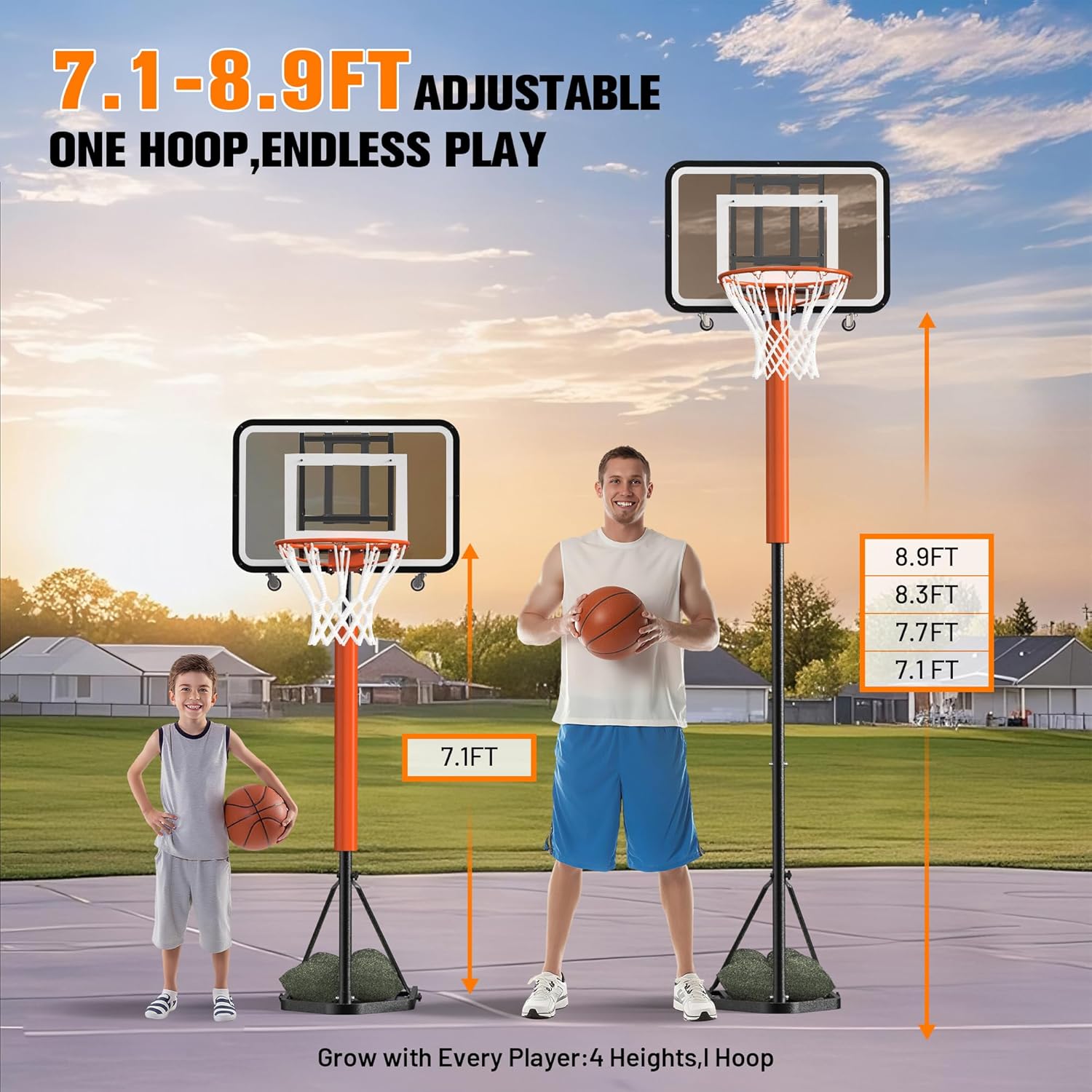 높이 조절이 가능한 휴대용 농구대 시스템, 높이 7.1 - Basketball Hoop 리뷰 및 가격